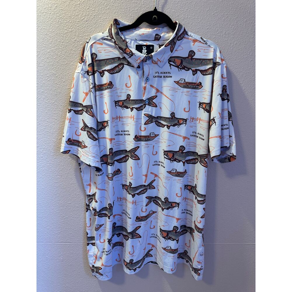 Raised by Coyotes Mens 2XL Catfish Season‎ Fishing Polo Shirt Short